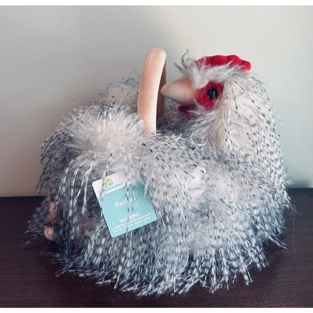 Walmart Chicken Rooster Easter Basket Way to Celebrate Gray Fluffy 2025 NWT